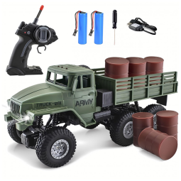 Caminhão Militar RC 6x6 Controle Remoto - Brinquedo Veículo de Transporte de Exército de Rocha em Terreno 4WD para Crianças,JPJCOOY