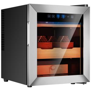 Umidor para Charutos Elétrico 50L até 350 UN com Controle de Temperatura e Sistema de Umidificação Integrado, 110V, KingChii, Prata e Preto