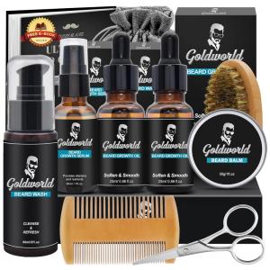Kit para Barba Profissional Portátil com Cera e Pente, 7 Itens, GOLDWORLD, Preto