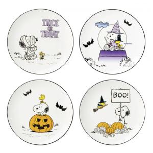 Conjunto de Pratos Decorativos com 4 Peças, Tema de Snoopy A Grande Abóbora Halloween e Material de Porcelana, LENOX 896688, Colorido