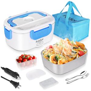 Marmita Elétrica 2 em 1 Portátil 1.5L com Divisórias, 24, 12V, 60W, 110v, FOLDOR, Azul