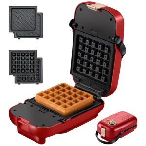 Mini Máquina de Waffle Antiaderente, Aço Inoxidável, 650W, 110v, AUERTECH, Vermelho