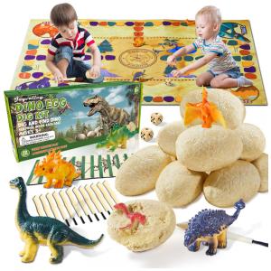 Kit de Escavação de Ovos Fósseis de Dinossauro com 12 Un e Tapete de Jogo para Crianças Acima de 3 Anos, Joyvalley