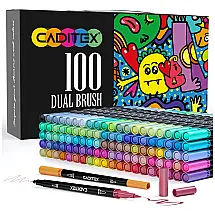 Conjunto de Canetas Artisticas 100 Cores com Pontas Duplas para Desenho Artístico, CADITEX