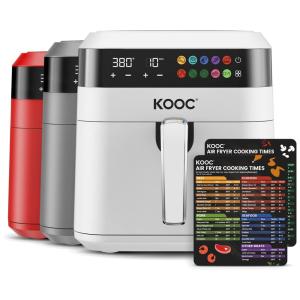 Fritadeira Elétrica AirFryer 6.5L com Painel Digital e Livro de Receitas, 1700W, 110v, KOOC, Branco