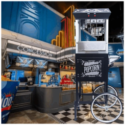 Pipoqueira 227g com Carrinho, Estilo Retrô Cinema, Rodas, Gavetas, Colher e Pegador, Perfeita para Sessões de Cinema em Casa,Wiilayok