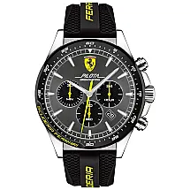 Relógio Masc, Quartzo, Aço Inox Pilota, Resistente 50m, FERRARI 0830594, Preto