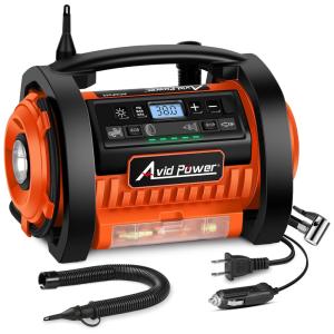 Compressor de Ar Elétrico, 150PSI, 12V, 120W, Automático, com Lanterna, AVID POWER ACAP322O, Laranja
