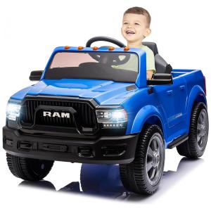 Carro Elétrico Infantil a Bateria com Controle Remoto, Luzes LED e Armazenamento Traseiro, 12V, Sesslife Dodge Ram 2500, Azul