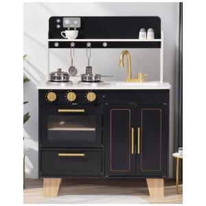 Cozinha Educativa de Brinquedo ROBUD, Conjunto de Cozinha em Madeira com Design Mármore, Fogão e Forno Realistas para Crianças a partir de 3