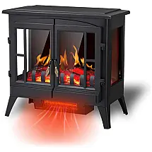Lareira Elétrica com Controle Remoto e Chamas 3D Ajustável, 110v, R.W.FLAME, Preto
