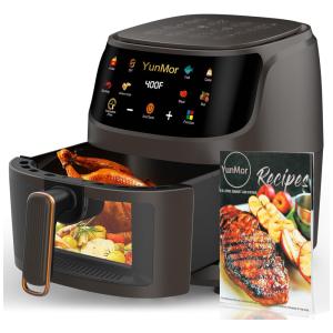 Fritadeira Elétrica Airfryer 8 em 1, 6L com Janela de Vizualização e Controle de Temperatura, 110V 1400W, YunMor, Preta