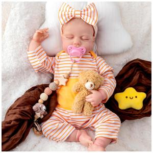 Bebê Recém-Nascido Newborn, Boneca Realista Reborn Menina, 48 cm, Dormindo com Corpo de Pano Macio que Parece Real - SPICIMOMO