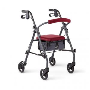 Andador Adulto Idoso com Apoio de Braço, Assento Acolchoado e Cesto, Suporta até 136 Quilos, Vermellha, MEDLINE MDS86850ESAR, Vermelho