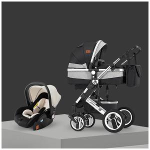 Carrinho de Bebê Dobrável 3 em 1 com Cinto de Segurança de 5 Pontos e Inclinação Ajustável, LBOYU, Preto
