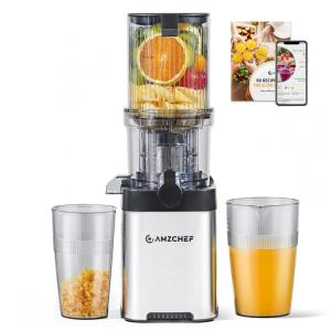 Extrator de Sucos AMZCHEF Cold Press, Máquina de Suco com Bocal Largo de 11,68cm para Frutas e Vegetais Inteiros, Aço Inoxidável