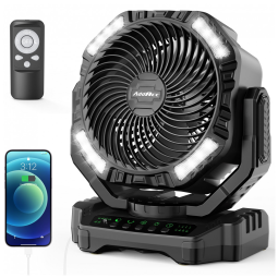 Ventilador Portátil Recarregável com Bateria de 40000mAh, Temporizador e Controle Remoto, 5V 22W, AddAcc, Preto