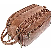 Necessaire Masculina Vintage de Couro Sintético com Forro à Prova d, CITYORK, Marrom