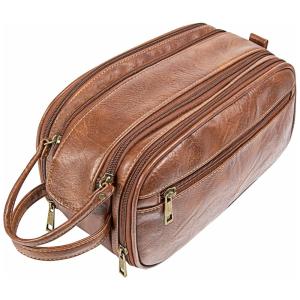 Necessaire Masculina Vintage de Couro Sintético com Forro à Prova d, CITYORK, Marrom