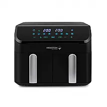 Fritadeira Elétrica Digital Dupla Holstein Housewares Preta 8 em 1 9L Cestões Independentes 1700W 120V, Modelo HH-09202019B