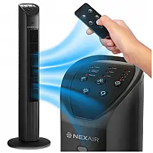 Ventilador de Torre Oscilante e Portátil com 3 Velocidades, Controle Remoto e Operação Silenciosa, 110V 60W, NEXAIR, Preto