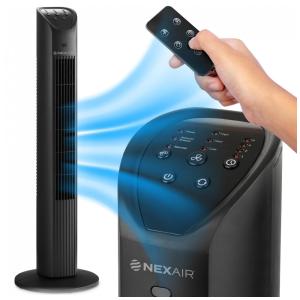 Ventilador de Torre Oscilante e Portátil com 3 Velocidades, Controle Remoto e Operação Silenciosa, 110V 60W, NEXAIR, Preto