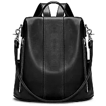 S ZONE Mochila Anti Furto de Couro Feminina, Preta