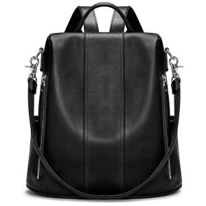 S ZONE Mochila Anti Furto de Couro Feminina, Preta