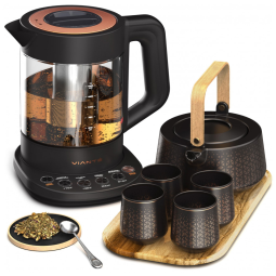 Chaleira elétrica de vidro com infusor Vianté Luxury Tea Set preta 1,5L com controle digital e função manter aquecido KET-100BK, 110V