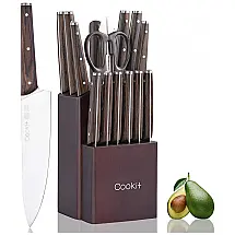 Conjunto de Facas Cookit em Aço Inoxidável com Bloco de Bancada Multinível, 15 Peças, Marrom