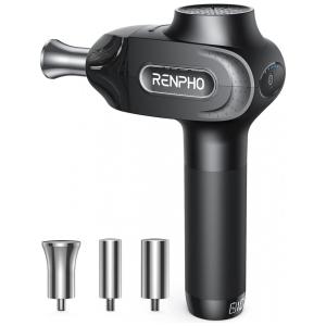 Massageador Pistola Elétrico Profissional Sem Fio com 3 Acessórios e 5 Velocidades 3200 RPM, RENPHO, Preto