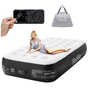 Colchão Inflável Solteiro com Bomba Embutida, Para até 136KG, OlarHike, Preto