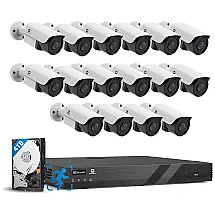 Sistema de Segurança Externa com Fio 16 Canais 4K 8MP NVR HDD de 4TB, 16 Câmeras, GWSECU, Branca