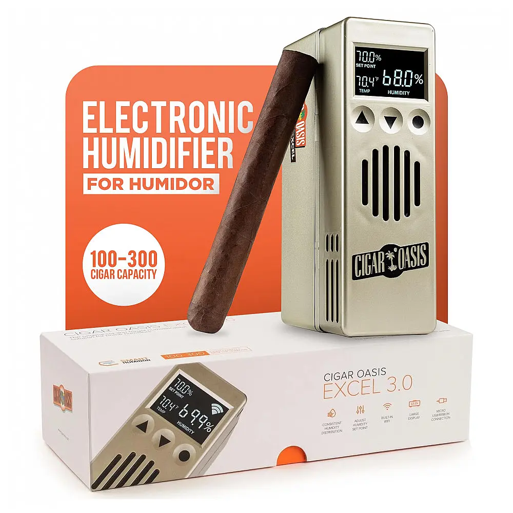 Humidificador Eletrônico Cigar Oasis Excel 3.0 com Display LCD para Charutos 100-300 Capacidade