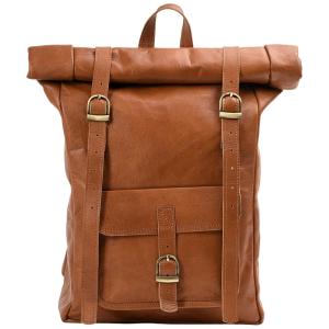 Mochila Unissex para Laptop de Couro, VOLKSY BAGS, Marrom Claro