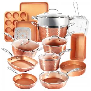 Conjunto de Panelas e Frigideiras Antiaderentes e Utensílios, 20 Peças, Cobre, GOTHAM STEEL, Dourado