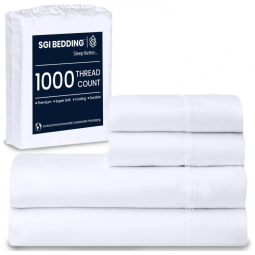 Conjunto de Lençóis em Algodão Egípcio de 1000 Fios, Tamanho King, Super Macio e Respirável, SGI bedding, Branco
