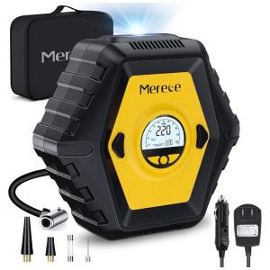 Compressor de Ar Elétrico, 35PSI, 12V, 120W, Automático, com Lanterna, MERECE, Amarelo