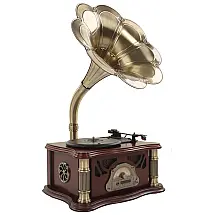 Gramofone Toca Discos Retrô com USB, Rádio FM e Bluetooth, Pyhodi, Marrom