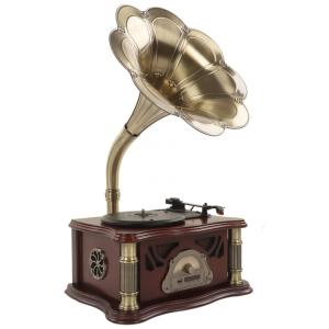 Gramofone Toca Discos Retrô com USB, Rádio FM e Bluetooth, Pyhodi, Marrom