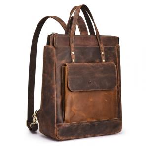 Mochila Unissex para Laptop de Couro, S ZONE, Marrom