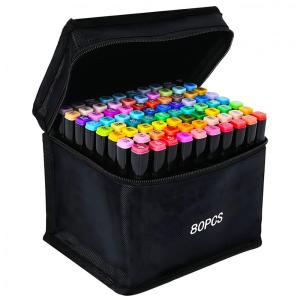 Conjunto de Canetas Artisticas 80 Cores á Base de Álcool e Ponta Dupla Perfeito para Crianças, Estudantes e Adultos, ZECHOMA