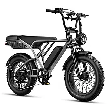 Bicicleta elétrica Jasion RetroVolt Pro cinza degradê, pneus 20x4, motor 750W pico 3000W, bateria 52V 20Ah, freios hidráulicos
