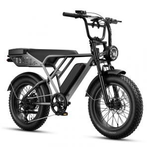 Bicicleta elétrica Jasion RetroVolt Pro cinza degradê, pneus 20x4, motor 750W pico 3000W, bateria 52V 20Ah, freios hidráulicos