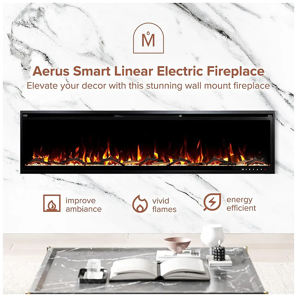 Lareira Elétrica Linear Inteligente Modern Ember Aerus de 183 cm, Embutida ou de Parede, Chamas LED Multicoloridas, Wi-Fi, Alexa, Google — foto 2