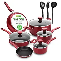 Conjunto de Panelas Antiaderentes e Utensílios, 13 Peças, NUTRICHEF NCCWA13RD, Vermelho