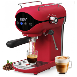Nesskoko Máquina de Espresso Semiautomática 20 Bar Vermelha com Tela Touch e Espumador de Leite para Latte e Cappuccino