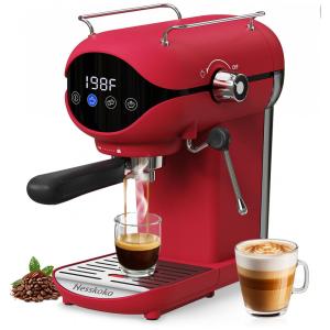 Nesskoko Máquina de Espresso Semiautomática 20 Bar Vermelha com Tela Touch e Espumador de Leite para Latte e Cappuccino
