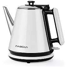 Chaleira Elétrica 1L em Aço Inoxidável com Proteção Contra Fervura e Desligamento Automático, 110V 1000W, Naibsan, Branca e Prata