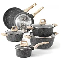 Conjunto de Panelas e Frigideiras Antiaderentes de Granito, 10 Peças, CAROTE, Cinza